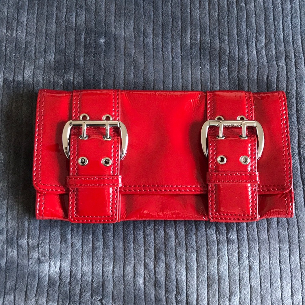 Red Michael Kors Clutch with Silver Buckle